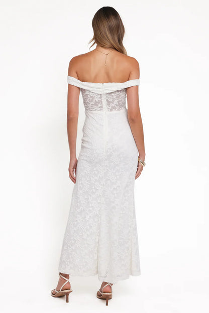 PETAL & PUP - PASCHA OFF SHOULDER LACE MAXI DRESS WHITE