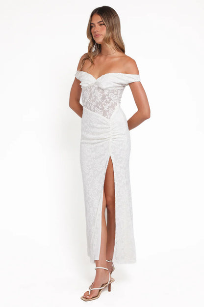 PETAL & PUP - PASCHA OFF SHOULDER LACE MAXI DRESS WHITE