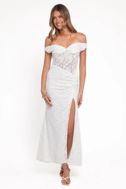 PETAL & PUP - PASCHA OFF SHOULDER LACE MAXI DRESS WHITE