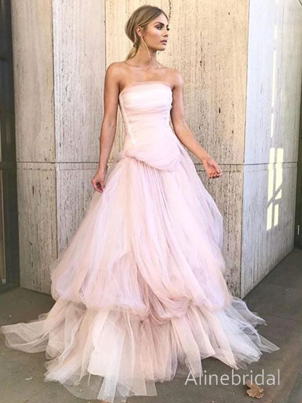 Gorgeous Pink Strapless A-line Tulle Prom Ball Gown, Evening Dress, PD3823007