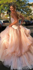 Gorgeous Pink Strapless A-line Tulle Prom Ball Gown, Evening Dress, PD3823007