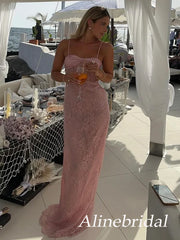 Elegant Blush Pink Floral Prints Long Prom Dress, Evening Dress, PD382237