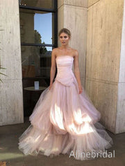 Gorgeous Pink Strapless A-line Tulle Prom Ball Gown, Evening Dress, PD3823007