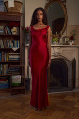 Plunging Back Cowl Dress in Scarlet