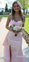 Elegant Pink Strapless Ruffles Mermaid Prom Dress with Slit, Formal Dress, PD382271