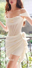 Stunning Off the Shoulder White Corset Mini Graduation Dress, PD382257