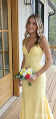 Sparkly Yellow Sequins V-neck Mermaid Prom Dress, Evening Dress, PD3823040