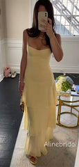 Yellow Chiffon Spaghetti Straps Ruffles Tiered Prom Dress, Party Dress, PD382283